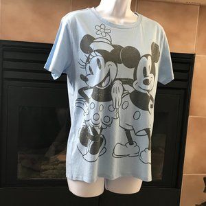 Disney Mickey & Minnie Vintage-Look T-Shirt | Light Blue | Small